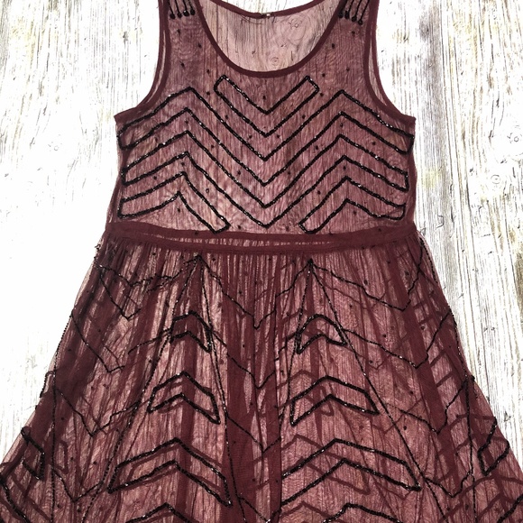 Free People Sheer Beaded Maroon Dress - Picture 2 of 5